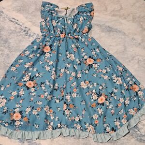 Millie Loves Lilly Size 10 Teal Coral Floral Dress